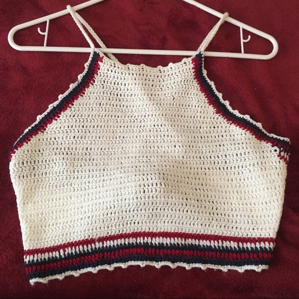 Cropped knit open back halter top